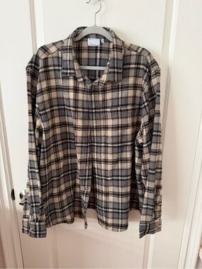 Plaid Button-Up Flannel Shirt in Cream and Gray ASOS Design 3XL